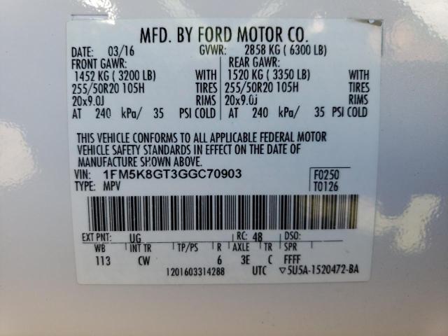 1FM5K8GT3GGC70903 Ford EXPLORER SPORT