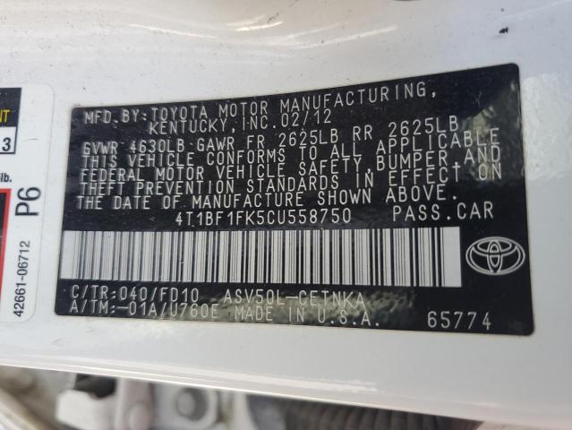 2012 Toyota Camry Base VIN: 4T1BF1FK5CU558750 Lot: 68409053