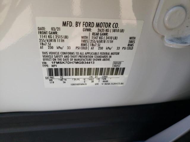 1FMSK7DH7MGB34413 | 2021 FORD EXPLORER X