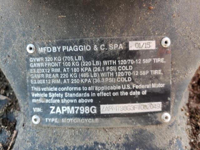 2015 PIAGGIO FLY 150 ZAPM798G3F7002049