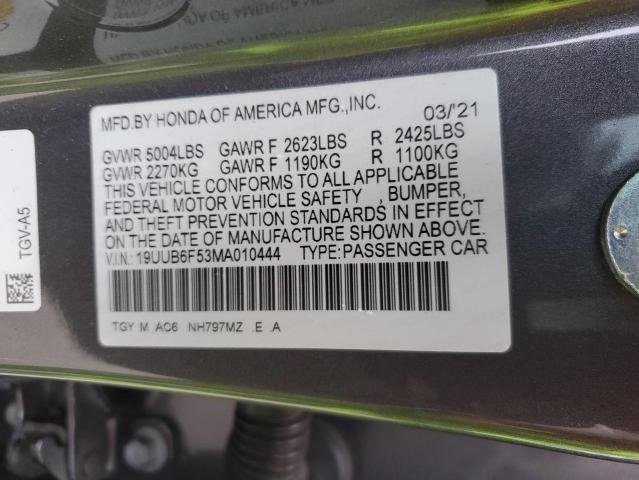 19UUB6F53MA010444 Acura Tlx Tech A