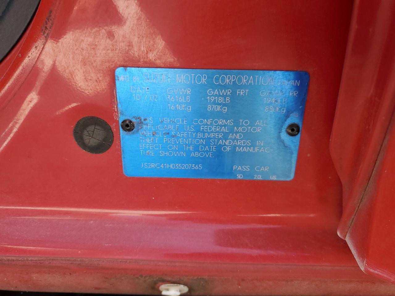 js2rc41h035207365 JS2RC41H035207365 2003 Suzuki Aerio Sx