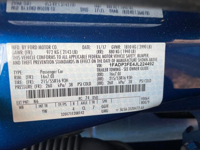 1FADP3FE4JL224492 Ford FOCUS SE