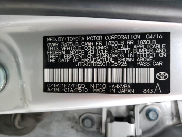 JTDKDTB35G1125926 Toyota PRIUS C