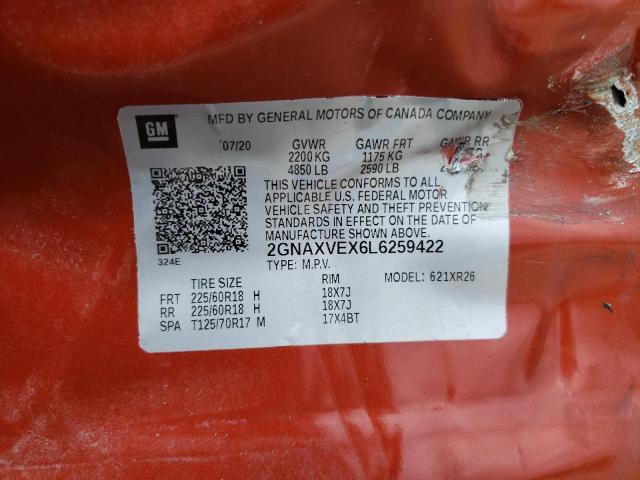 2GNAXVEX6L6259422 Chevrolet EQUINOX LT