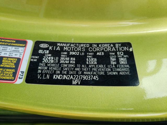 VIN KNDJN2A22J7903745 2018 KIA SOUL no.12