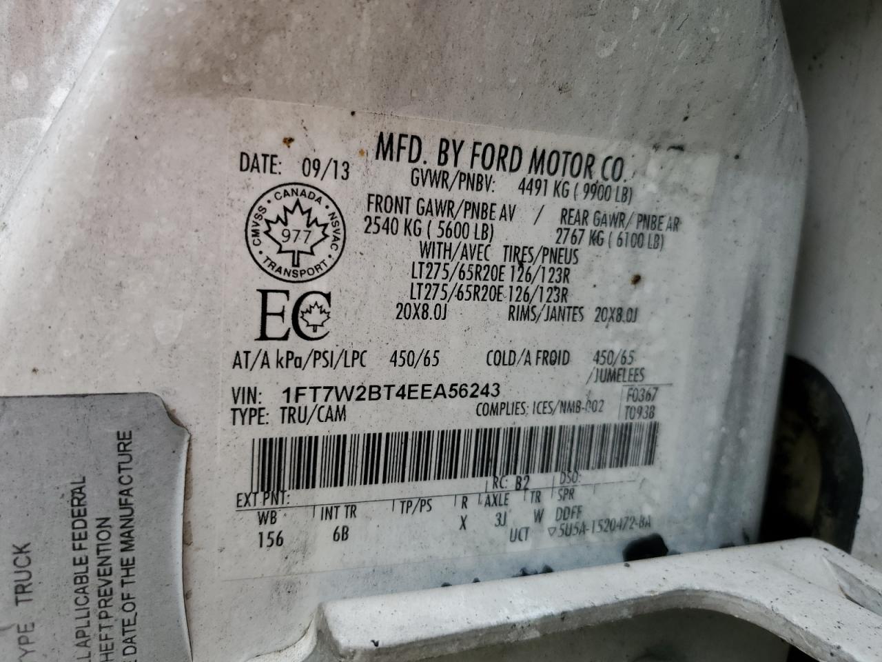 1FT7W2BT4EEA56243 2014 Ford F250 Super Duty