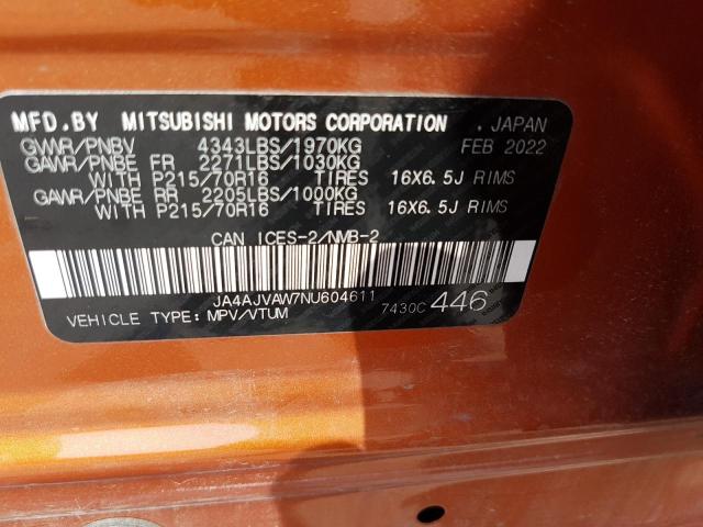2022 MITSUBISHI RVR SE JA4AJVAW7NU604611