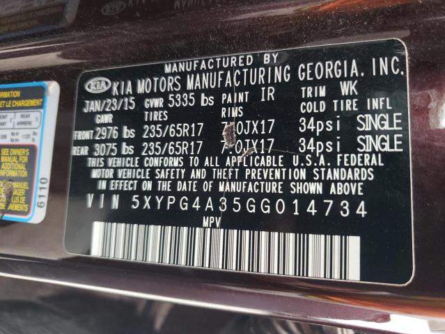 5XYPG4A35GG014734 KIA SORENTO LX