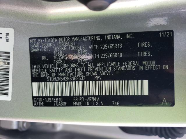 VIN 5TDHZRBH2NS168632 2022 Toyota Highlander, Xle no.14