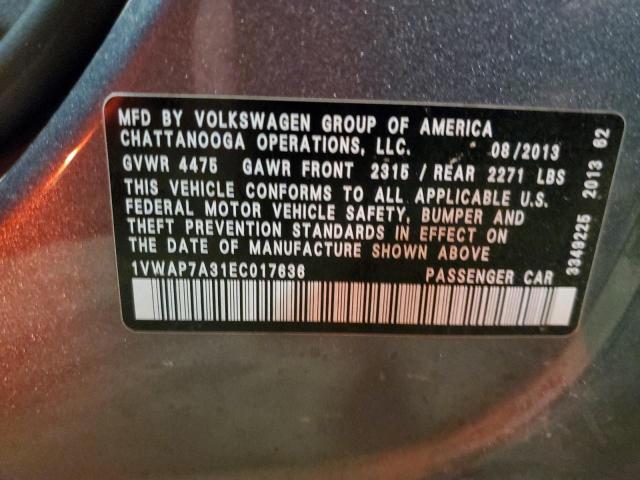 1VWAP7A31EC017636 Volkswagen PASSAT S
