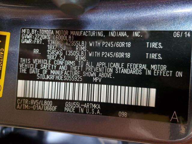 VIN 5TDJKRFH0ES055925 2014 Toyota Highlander, Xle no.13