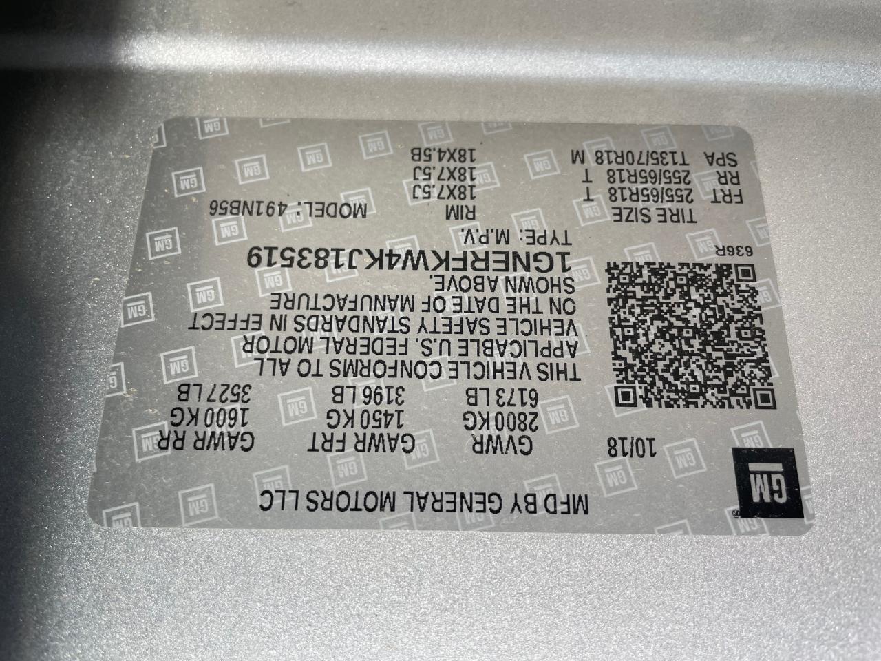 VIN: 1GNERFKW4KJ183519 2019 CHEVROLET TRAVERSE