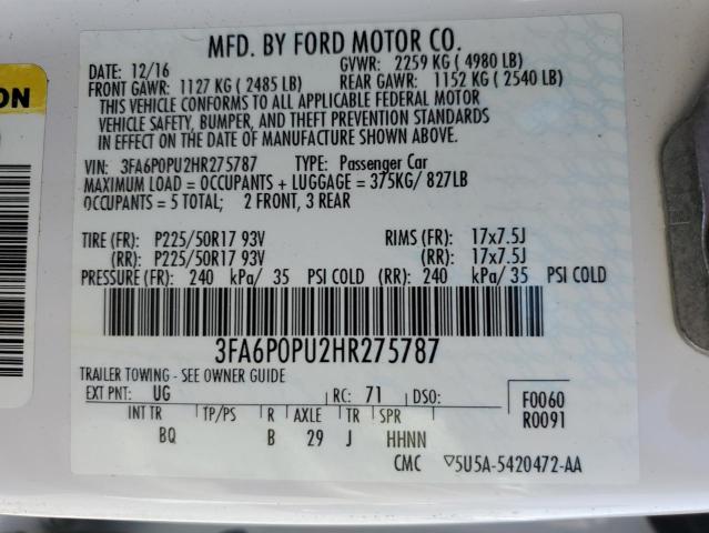 3FA6P0PU2HR275787 2017 FORD FUSION, photo no. 12