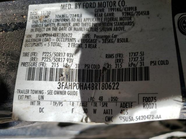 2011 Ford Fusion Se VIN: 3FAHP0HA4BR180622 Lot: 68703693