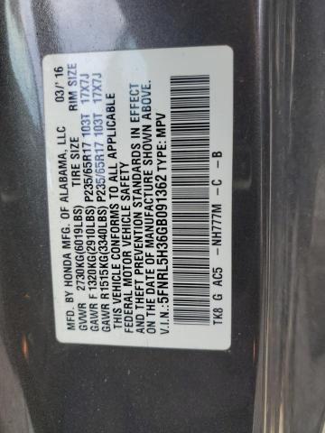 5FNRL5H36GB091362 2016 HONDA ODYSSEY, photo no. 13