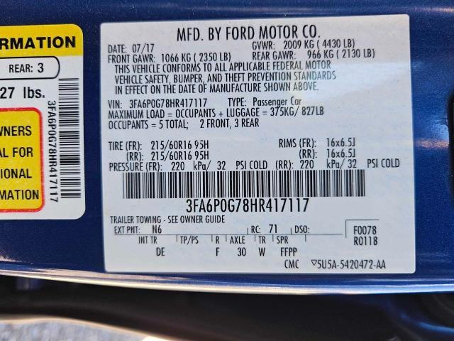 3FA6P0G78HR417117 Ford FUSION S