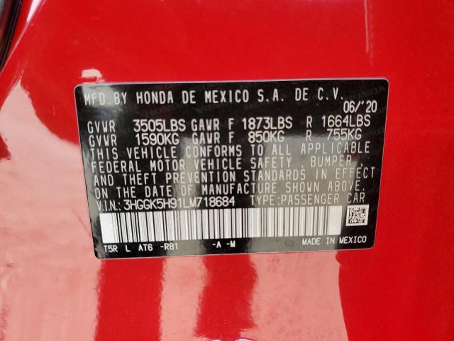 2020 HONDA FIT EXL 3HGGK5H91LM718684