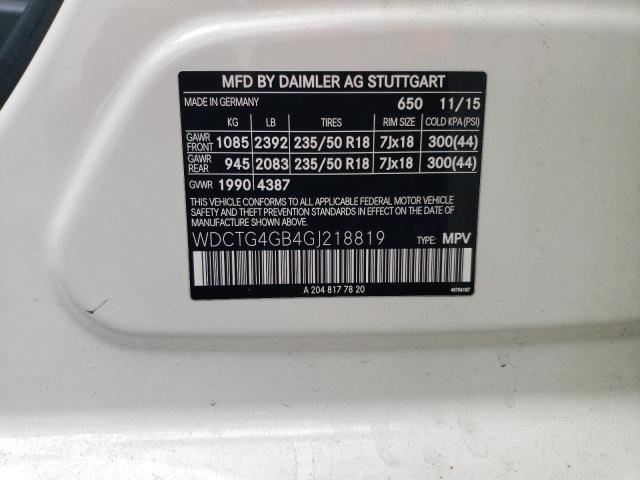 WDCTG4GB4GJ218819 Mercedes-Benz Gla 250 4matic