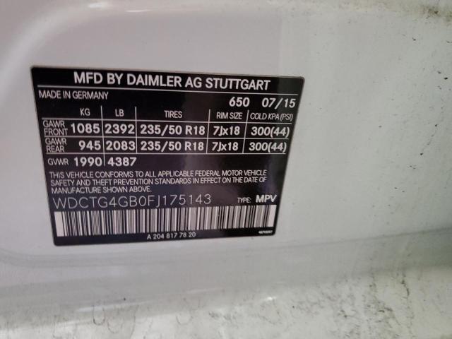 WDCTG4GB0FJ175143 Mercedes-Benz Gla 250 4matic