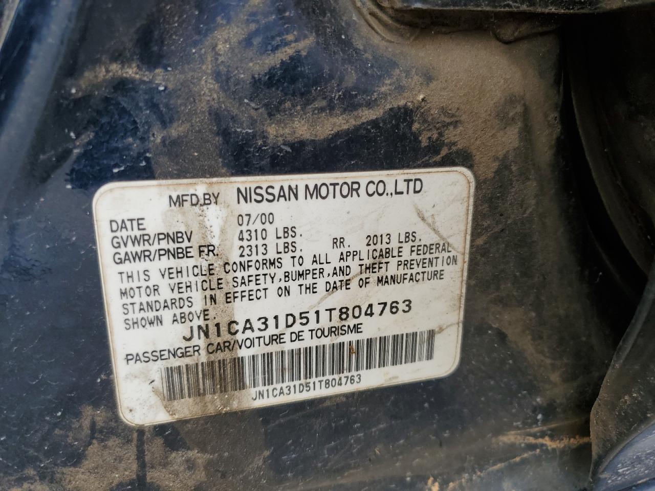 JN1CA31D51T804763 2001 Nissan Maxima Gxe