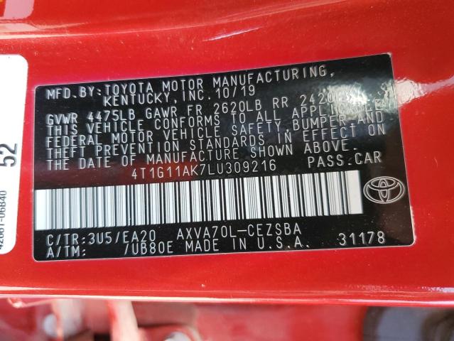 4T1G11AK7LU309216 Toyota Camry SE 12