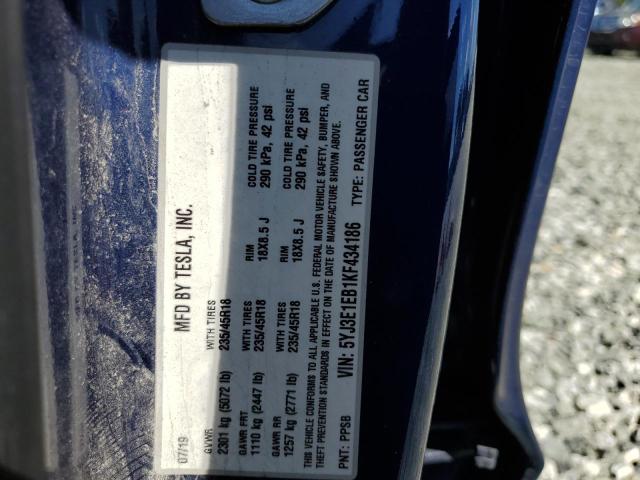 2019 TESLA 3 5YJ3E1EB1KF434186