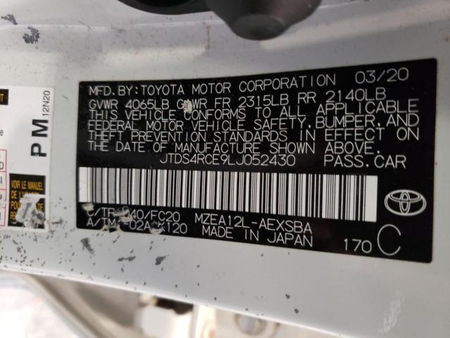 2020 TOYOTA COROLLA HY JTDS4RCE9LJ052430