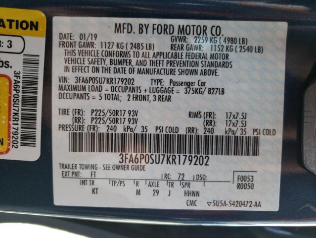 3FA6P0SU7KR179202 2019 FORD FUSION, photo no. 12