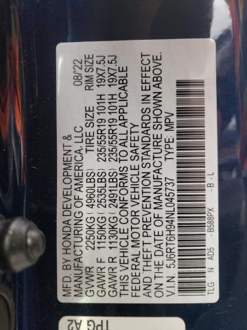 5J6RT6H94NL045737 Honda Cr-v Touring