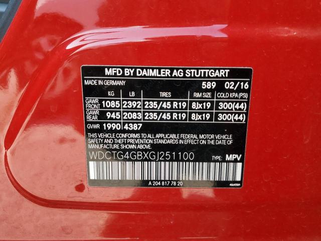 WDCTG4GBXGJ251100 Mercedes-Benz Gla 250 4matic