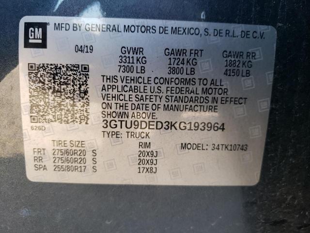 2019 GMC SIERA 3GTU9DED3KG193964