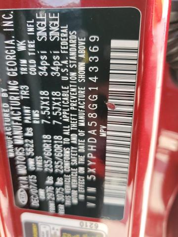2016 KIA SORENTO 5XYPHDA58GG143369
