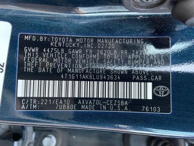 4T1G11AK6LU943634 Toyota Camry SE 10