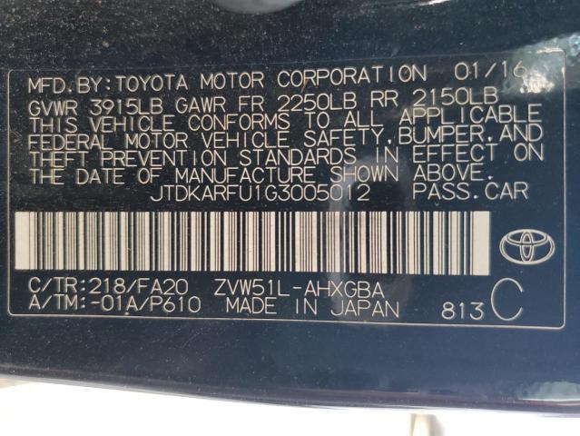JTDKARFU1G3005012 Toyota PRIUS