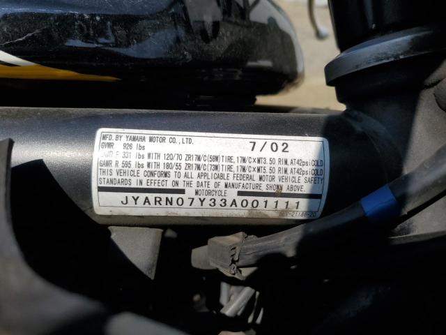 2003 YAMAHA FZS10 JYARN07Y33A001111