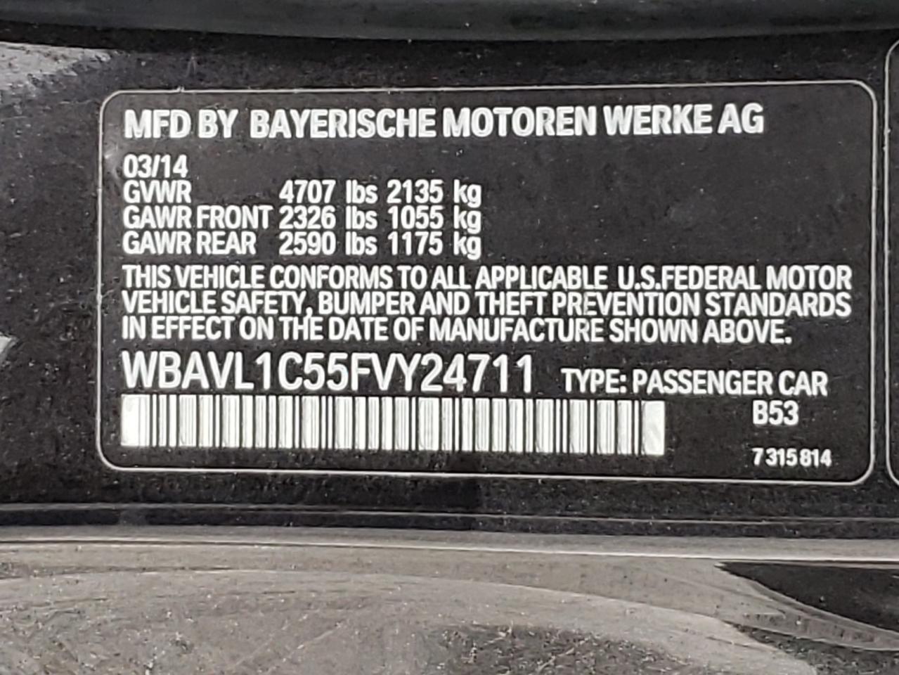 2015 BMW X1 xDrive28I vin: WBAVL1C55FVY24711