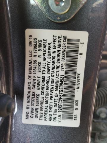 2016 HONDA CIVIC COUP 19XFC2F57GE094931
