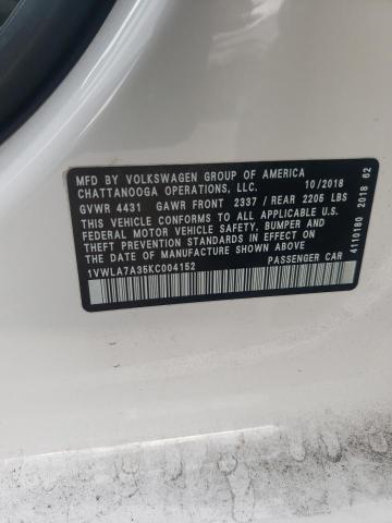 2019 VOLKSWAGEN PASSAT WOL - 1VWLA7A35KC004152