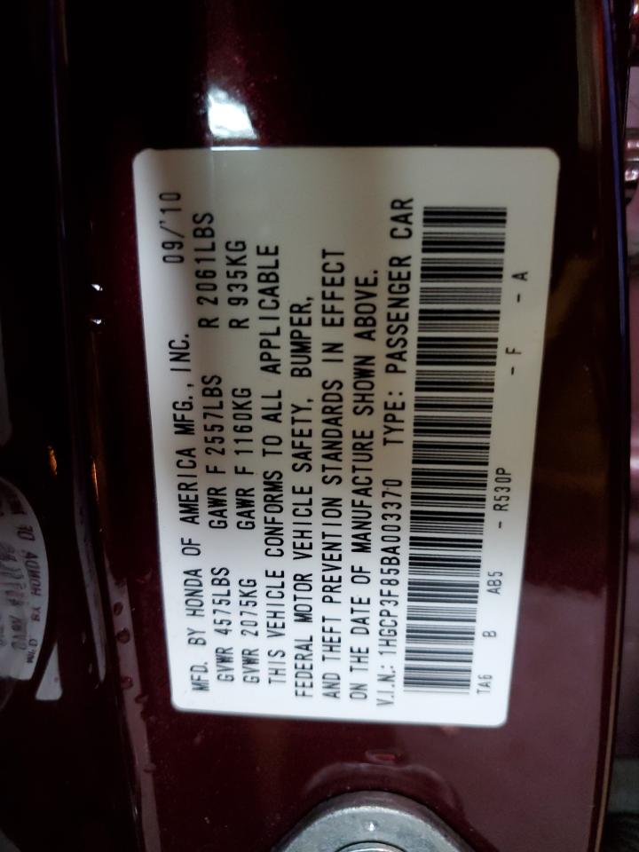 1HGCP3F85BA003370 2011 Honda Accord Exl