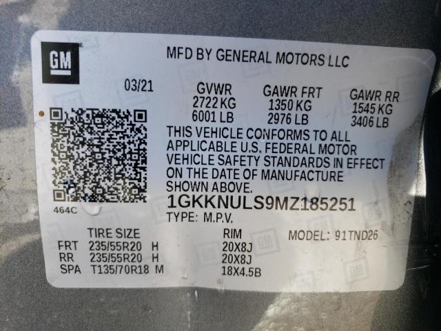 1GKKNULS9MZ185251 GMC ACADIA SLT