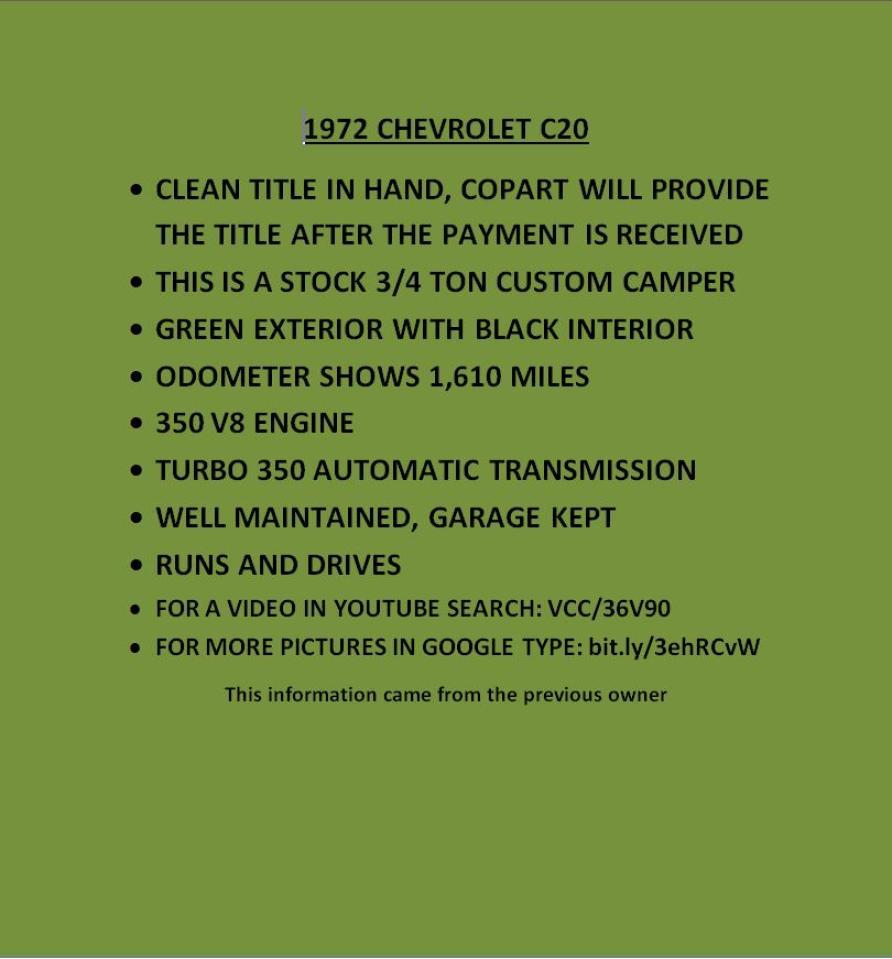 CCE242Z130915 1972 Chevrolet C20