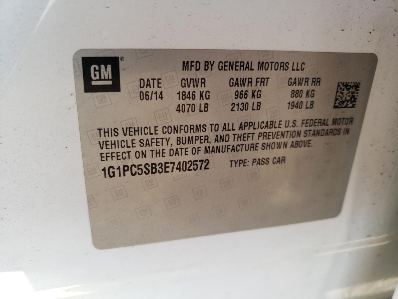 1G1PC5SB3E7402572 2014 Chevrolet Cruze Lt