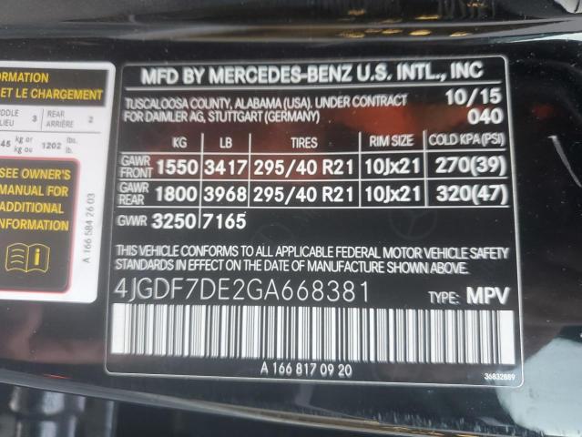 VIN 4JGDF7DE2GA668381 2016 Mercedes-Benz GL-Class, ... no.13