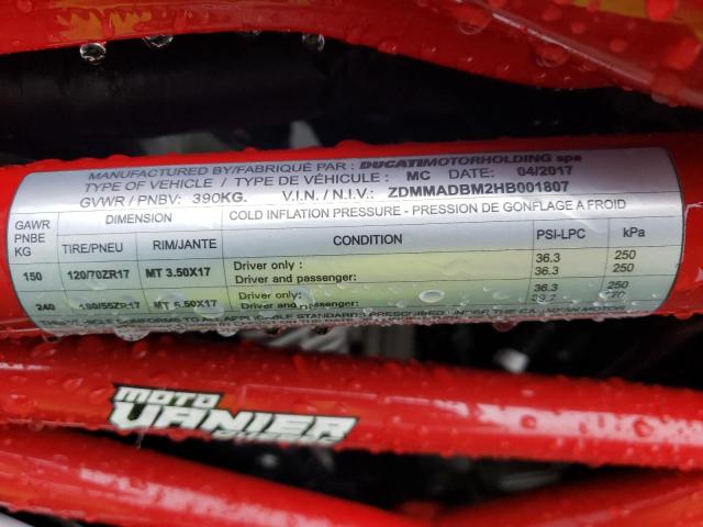 2017 DUCATI MONSTER 79 ZDMMADBM2HB001807