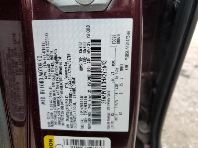 3FA6P0LU3HR275643 Ford Fusion Se Hybrid