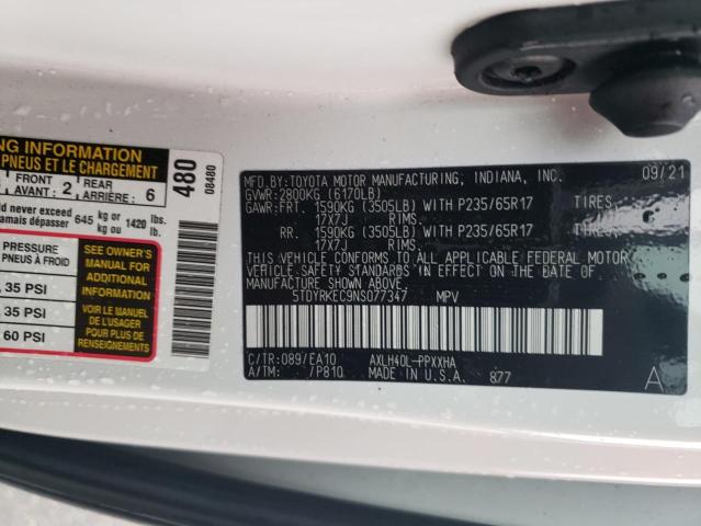 5TDYRKEC9NS077347 | 2022 TOYOTA SIENNA XLE