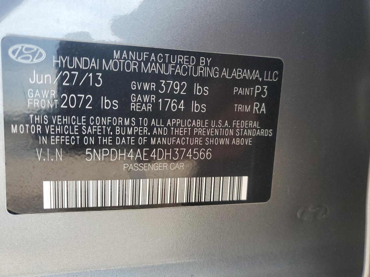 Lot #2986998765 2013 HYUNDAI ELANTRA GL