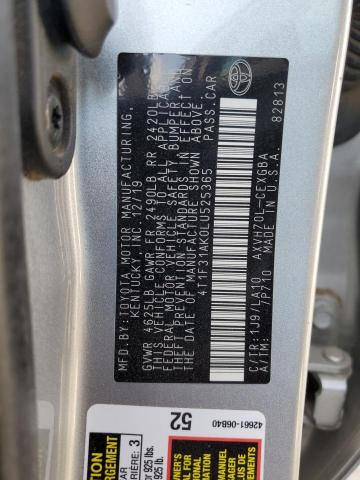 VIN 4T1F31AK0LU525365 2020 Toyota Camry, Xle no.12