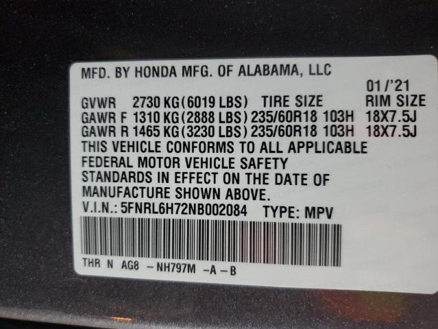 VIN 5FNRL6H72NB002084 2022 Honda Odyssey, Exl no.13